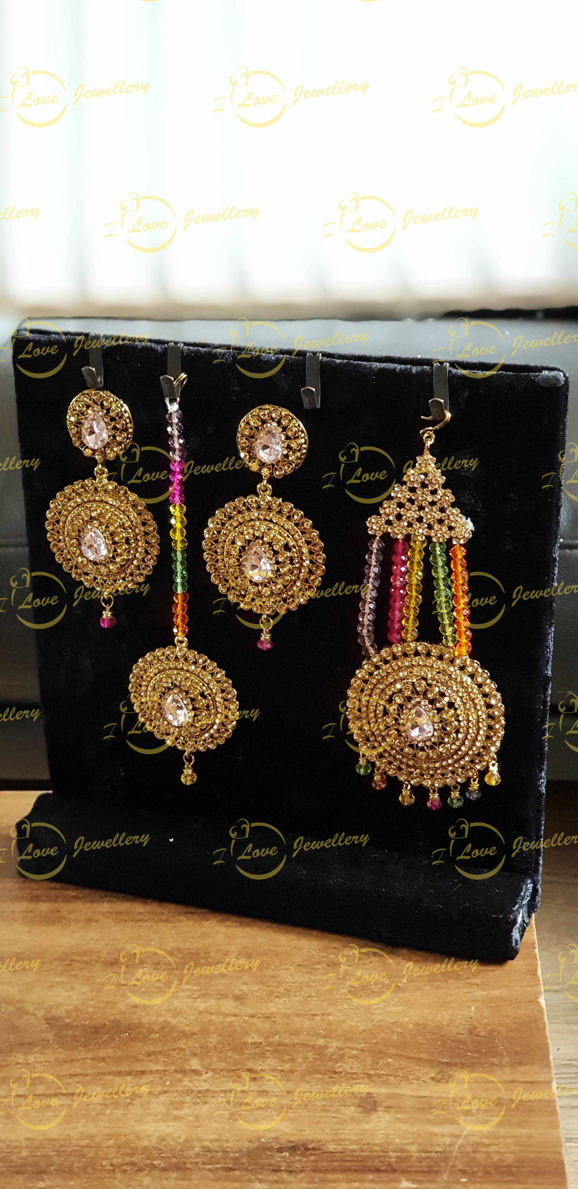 mehndi earrings tikka jhoomar set - mehndi jewellery - bridal earrings - wholesale Pakistani jewellery - bespoke Pakistani jewellery