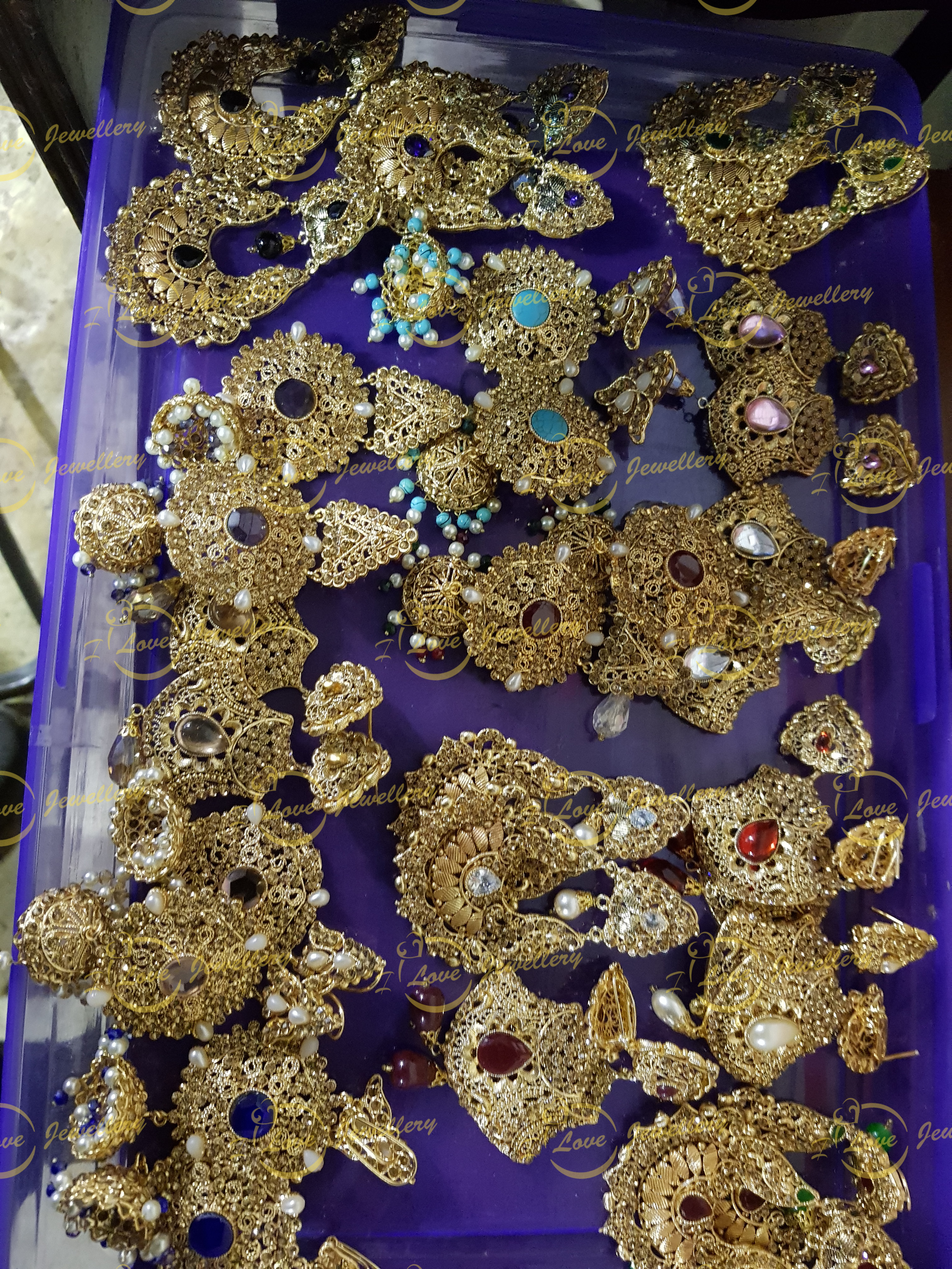 Party earrings - golden earrings - mixed earrings - bridal earrings - wedding earrings - party earrings - wholesale Pakistani jewellery - bespoke Pakistani jewellery