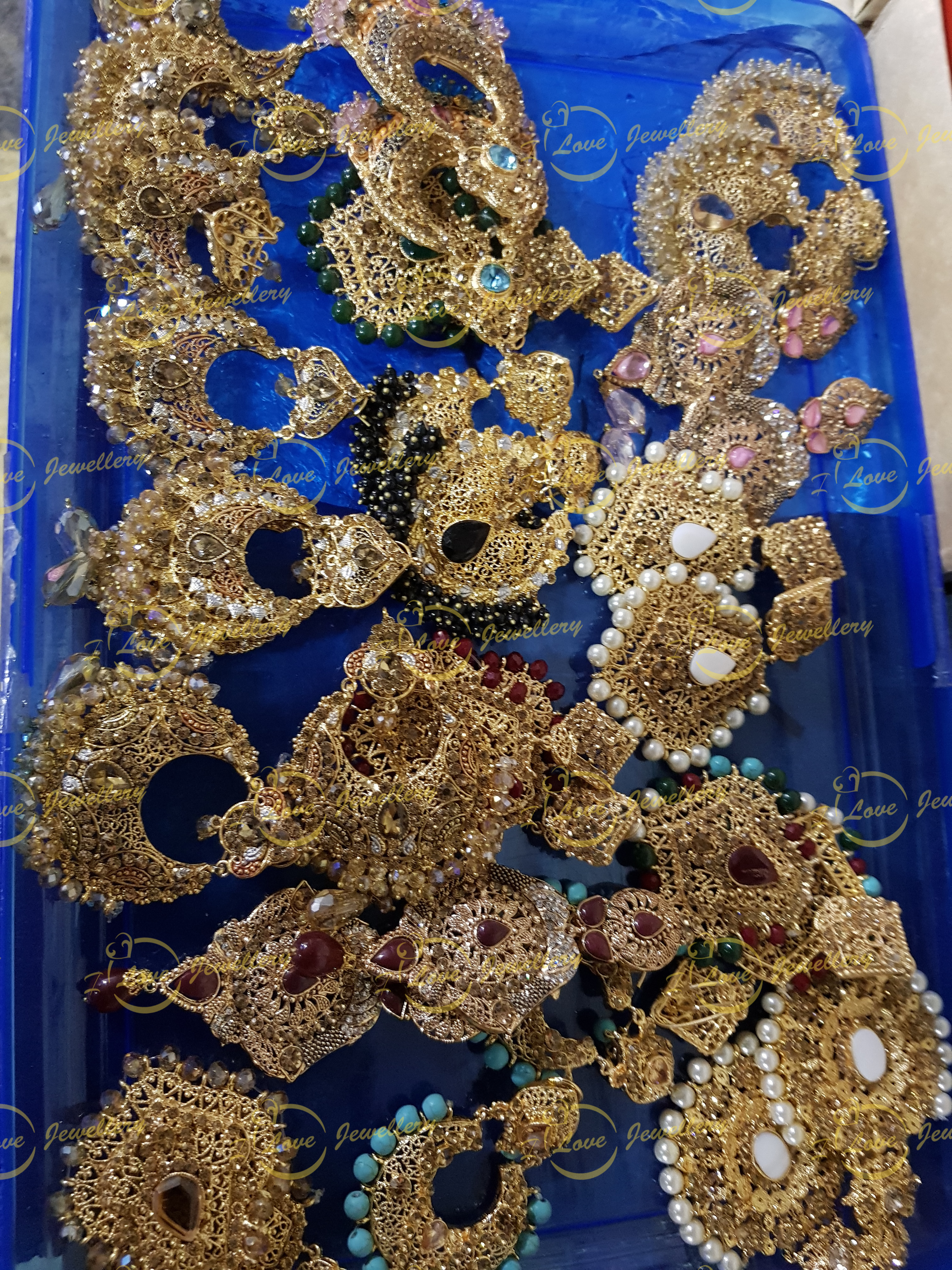 Party earrings - golden earrings - mixed earrings - bridal earrings - wedding earrings - party earrings - wholesale Pakistani jewellery - bespoke Pakistani jewellery