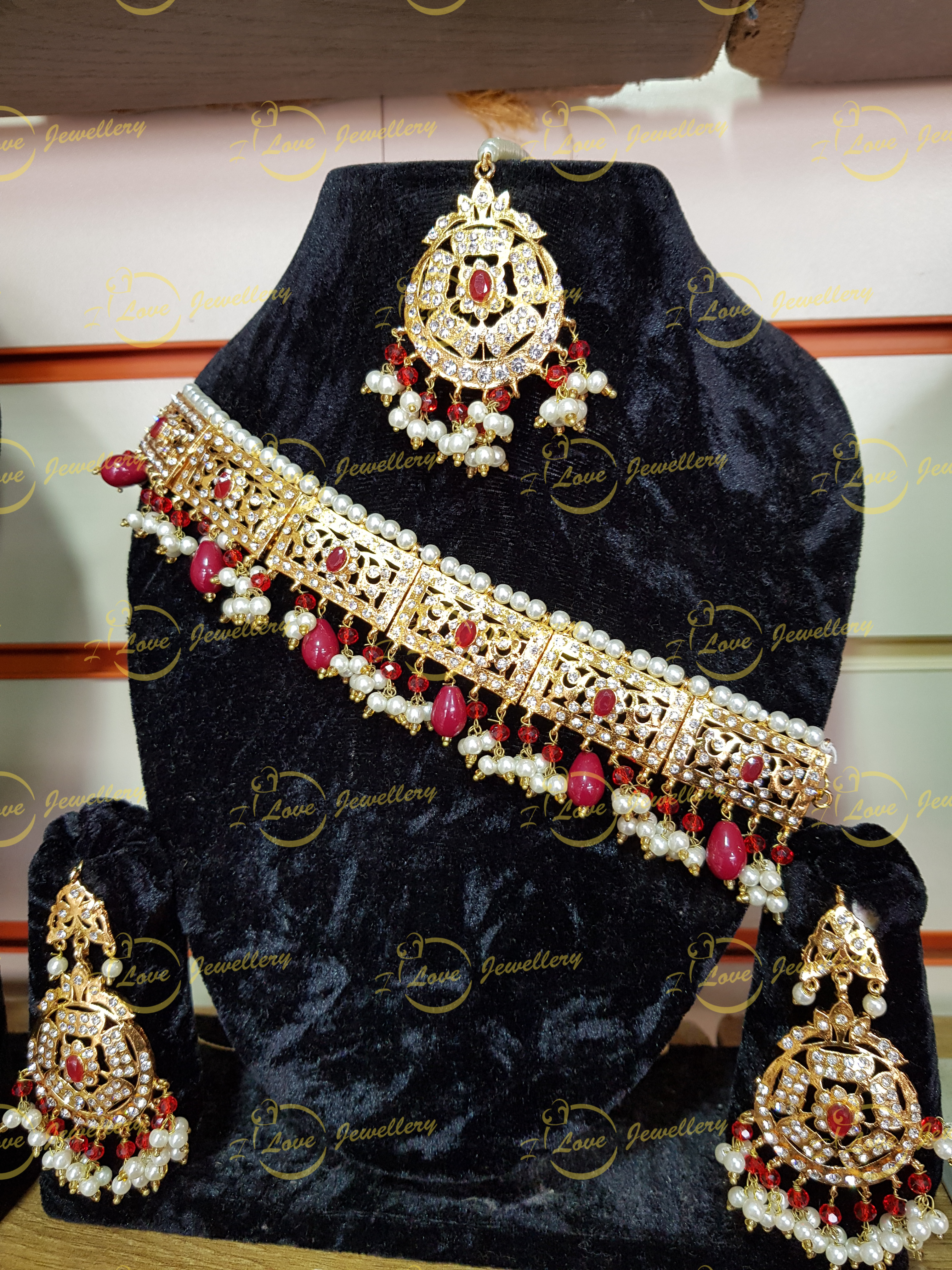 hydrabadi choker - maroon choker - wholesale Pakistani jewellery - bespoke Pakistani jewellery