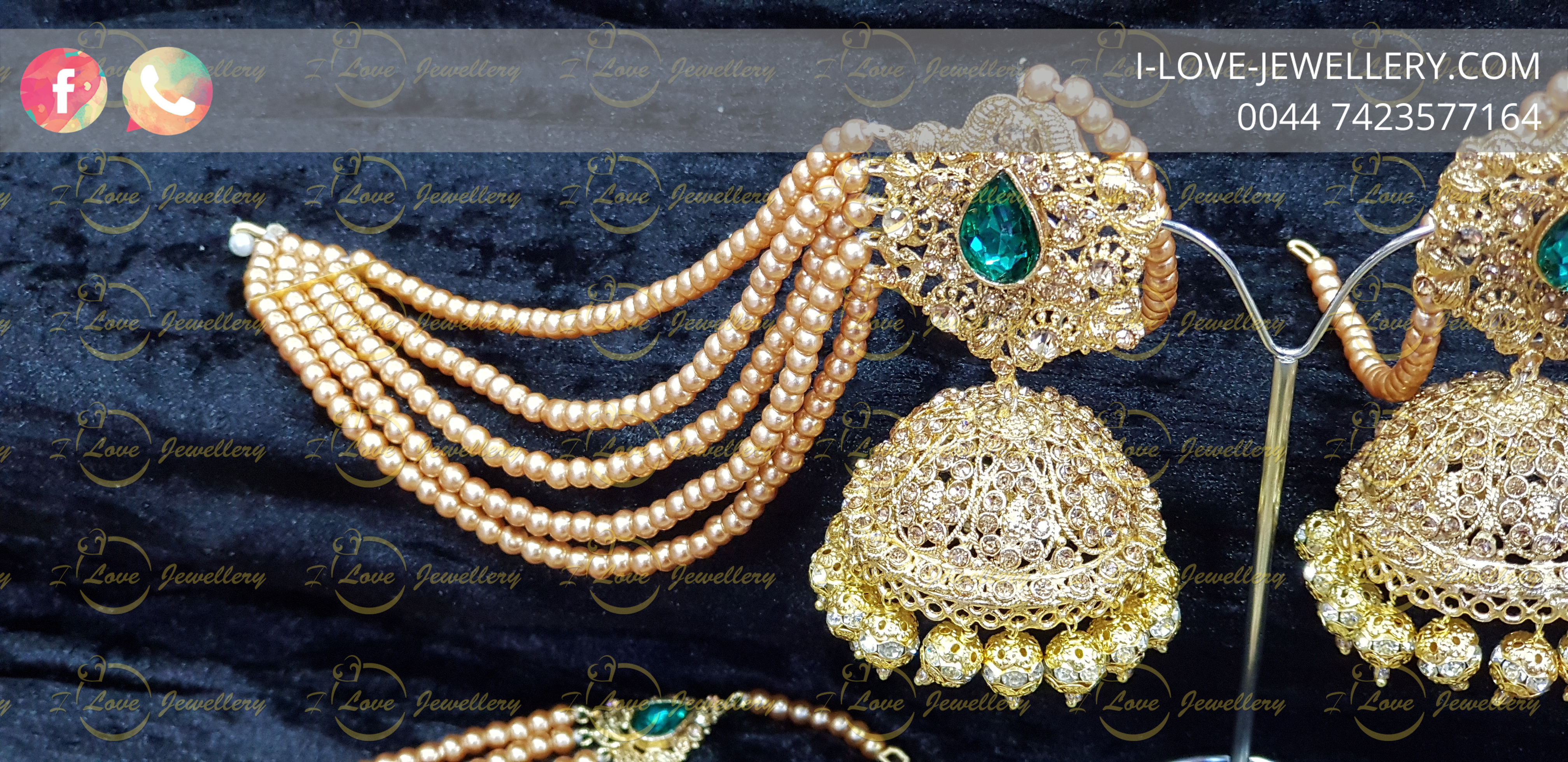 Pakistani jewellery green choker - multi choker - pearl choker - champagne - wholesale Pakistani jewellery - bespoke Pakistani jewellery