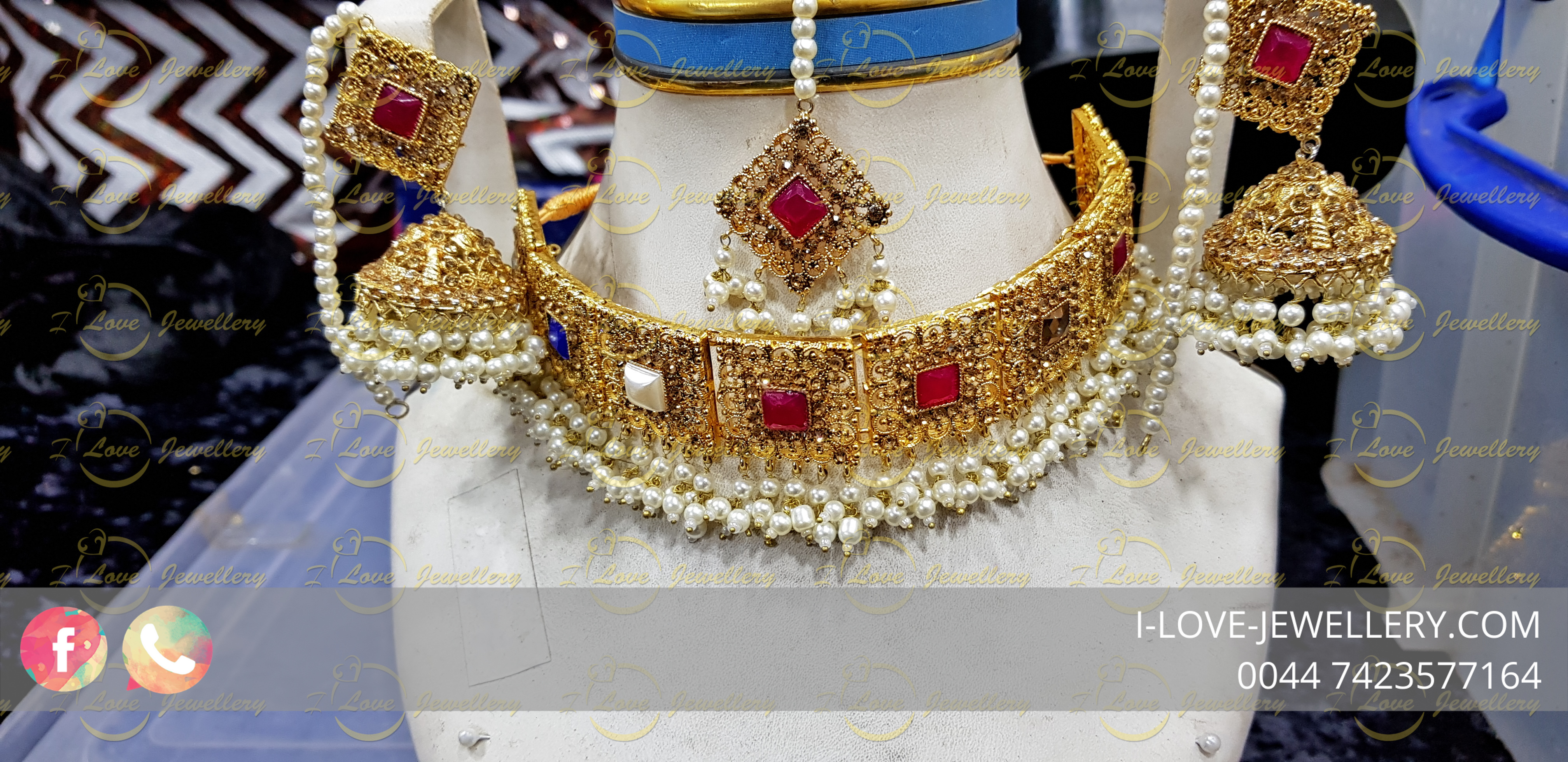 Pakistani jewellery mehndi jewellery - mehndi choker - multi choker - pearl choker - champagne - wholesale Pakistani jewellery - bespoke Pakistani jewellery
