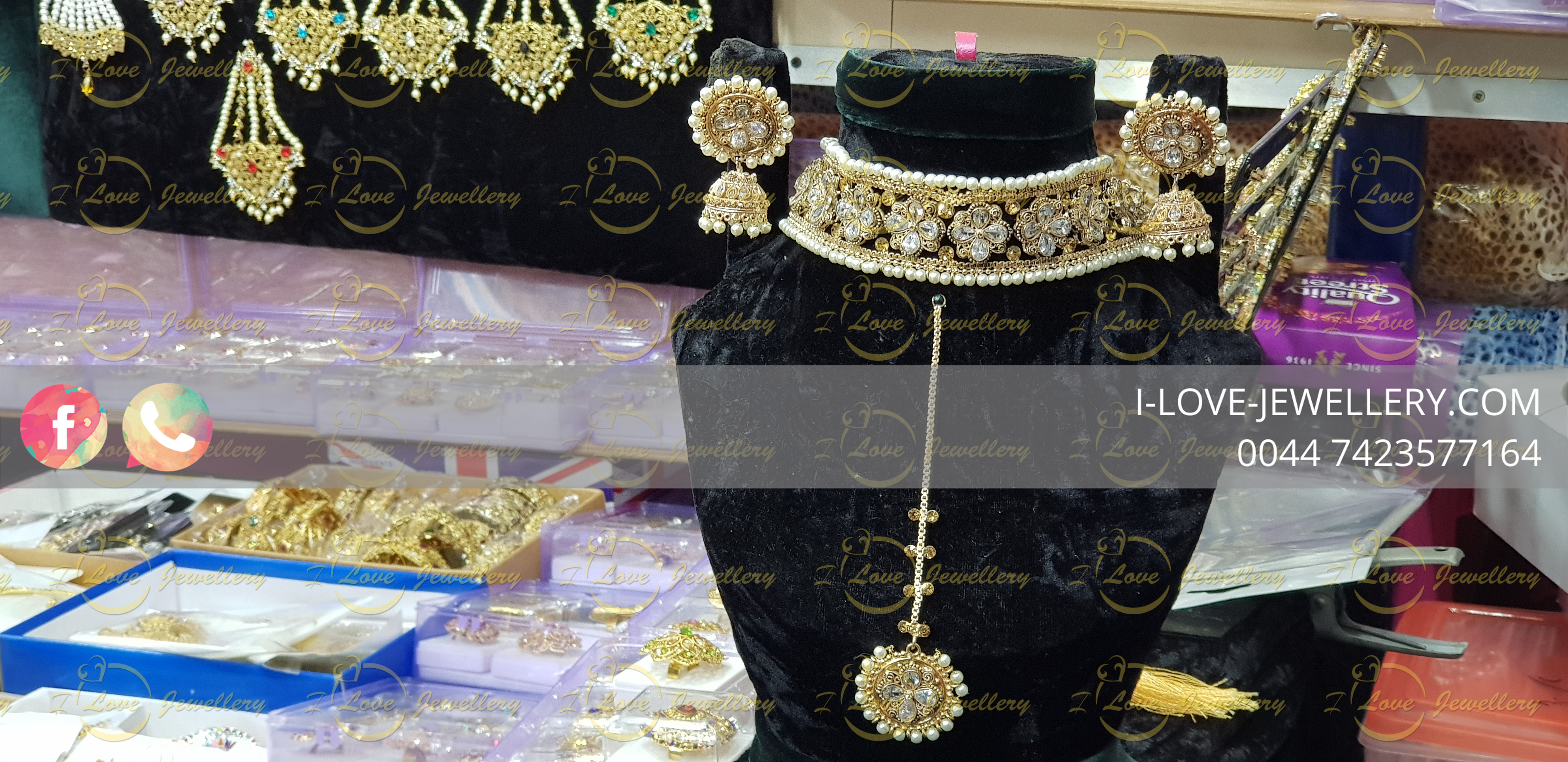 Pakistani jewellery golden choker - multi choker - pearl choker - champagne - wholesale Pakistani jewellery - bespoke Pakistani jewellery