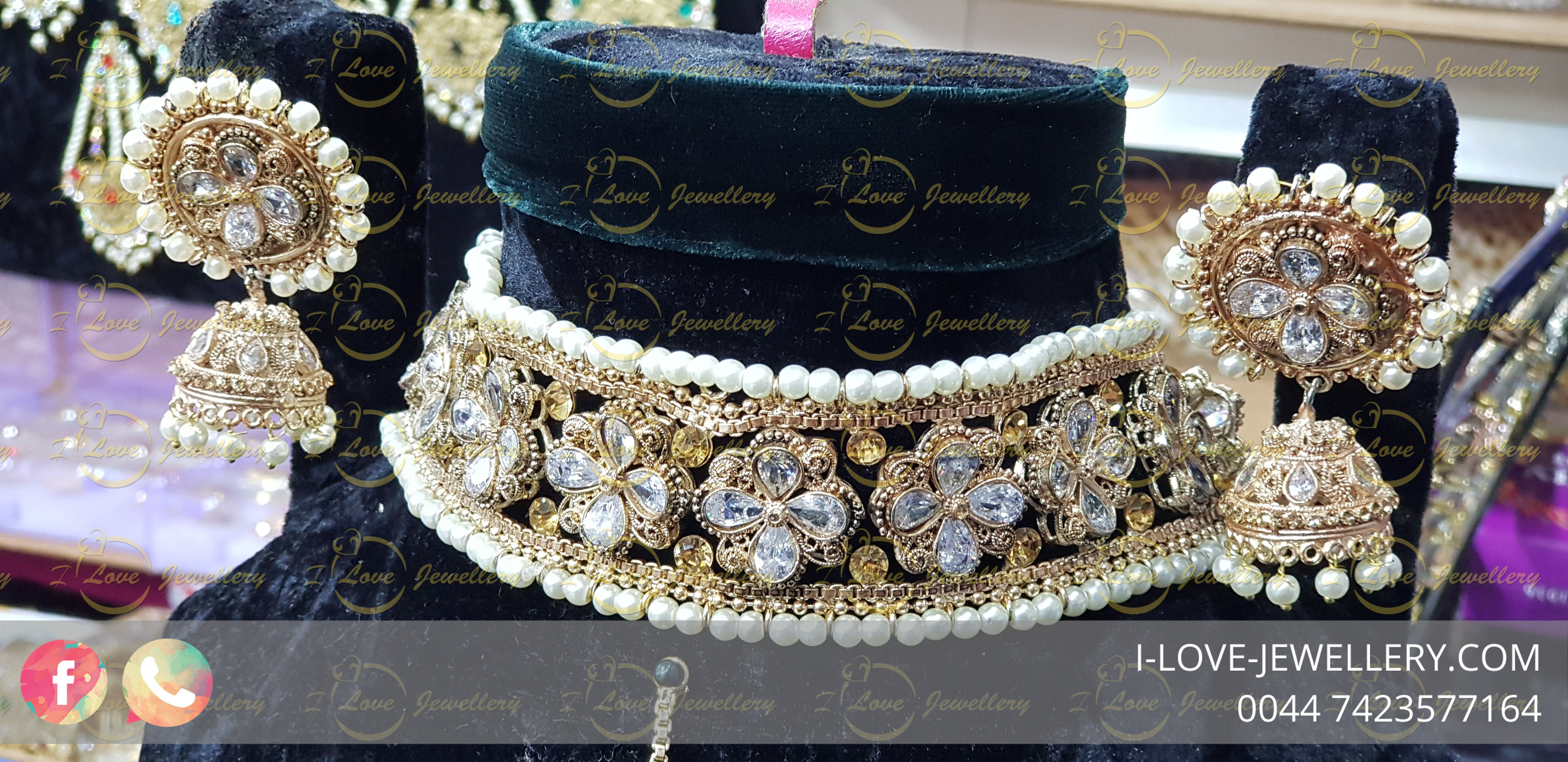 Pakistani jewellery golden choker - multi choker - pearl choker - champagne - wholesale Pakistani jewellery - bespoke Pakistani jewellery